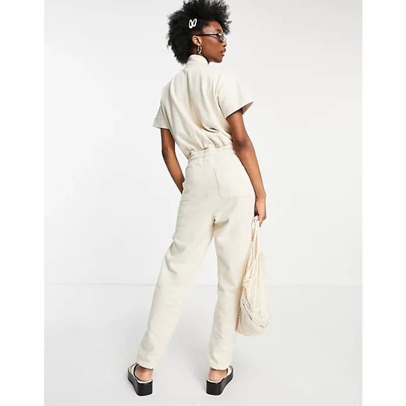 All Saints Kayla Linnet White Cotton Sweatshirt Short Sleeve Zip Front Jumpsuit - Picture 2 of 7